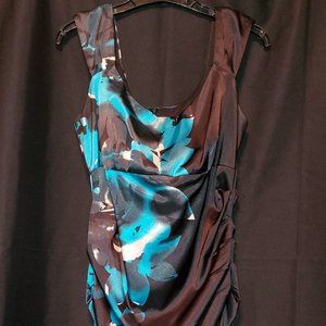 London Times black and turquoise ruched dress.